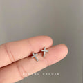Silver Tone Mini Clear Stone Cross Stud Earrings For Women view 4