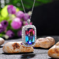 Gradient Rectangular Stone Double Halo Pendant Necklace view 2