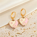 Gold Tone Enamel Yin Yang Heart Huggie Drop Earrings in Five Colors view 7