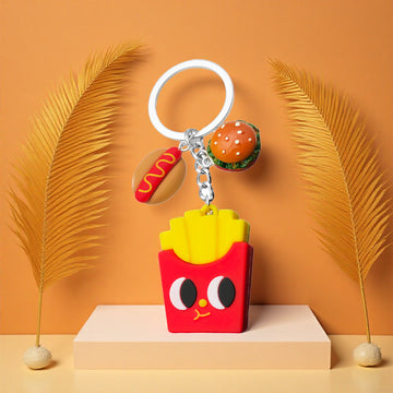 Fries Burger Baguette Hot Dog and Pizza Food Keychains