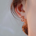 Rose Gold Geometric Double Bar CZ Huggie Hoop Earrings view 4
