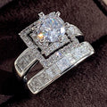 Square Center Stone Double Halo Ring Set With Clear Stone Accents view 3