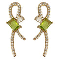 Gold Tone Green Stone Bow Stud Earrings Clear Pavé Accents view 5