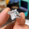 Pear-Shaped Clear Solitaire Halo Two-Ring Set In Silver Tone view 3