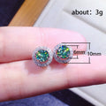 Silver Tone Blue Green Round Crystal Stud Earrings view 4
