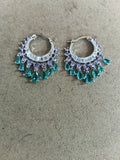 Green Teardrop and Purple Bead Chandelier Hoop Earrings view 7