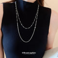 Silver Double Layer Snake Chain Pearl Station Necklace view 4