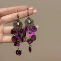 Antique Tone Sequin Chandelier Earrings with Reflective Details view 8