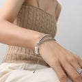 Double Layer Pearl and Zircon Chain Bracelet Gold Steel view 4