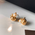 Gold Tone Gourd and Pearl Stud Earrings Fashion Jewelry view 6