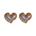Sculpted Heart Stud Earrings In Pink And White With Polished Metal Tone Details view 5