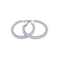 Silver Tone Pearl Hoop Earrings with Clear Crystal Rows view 5