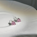 Silver Heart Crystal Stud Earrings Pink and Yellow view 6