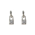 Silver-Tone C Stud Square CZ Padlock Drop Earrings Pair view 5