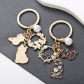 Black Cat Heart Flower Wreath and Pearl Enamel Keychain view 2