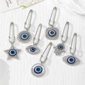 Silver Tone Rhinestone Blue Evil Eye Safety Pin Brooches in Seven Designs view 3