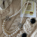 Double Layer White Pearl Necklace Silver Rhinestone Bows view 6