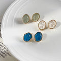 Gold Tone Irregular Translucent Stud Earrings In White Blue And Green view 1