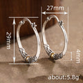 Silver Tone Two-Tone Beaded Pattern Large Hoop Earrings view 4