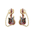 Gold Tone Multicolor Butterfly Guitar And Chain Stud Earrings view 5