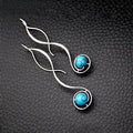 Silver-Tone Wave Drop Earrings with Blue Turquoise Bead, Brass view 2