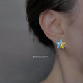 Blue Yellow Enamel Star Stud Earrings Pair Jewelry Set view 2