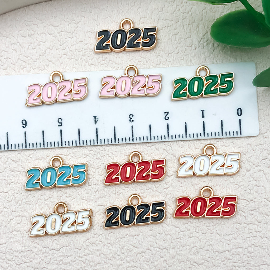 Zinc Alloy Enamel 2025 Year Souvenir Charm Pendant for DIY Bracelet Keychain Necklace