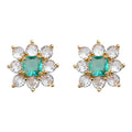 Gold Tone Green Square Center And Clear Petal Flower Stud Earrings view 5