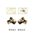 Gold Black Enamel Geometric Bow Black Square Stone Studs view 3