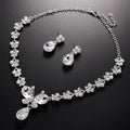 Black Silver Tone Flower Crystal Metal Necklace and Earring Set view 2