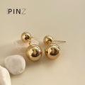 Gold-Tone Smooth Double Sphere Ball Drop Stud Earrings Pair view 6
