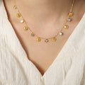 Shell Charm Necklace Clear Multicolor Stones Gold Steel view 1
