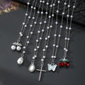Silver Pearl Station Pendant Necklaces Six Charm Styles view 1
