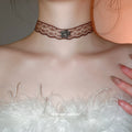 Brown Lace Choker Necklaces with Floral Medallions view 3