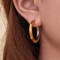 Thick Hoop Huggie Earrings Gold Steel Two-Tone Sizes view 2
