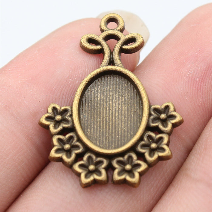 Floral Oval Cabochon Pendant Setting Jewelry Making Component