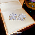 Silver Tone Crystal Five Petal Flower Stud Earrings view 4