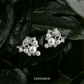 Silver Tone Sculpted Vine Pearl Cluster Stud Earrings For Women view 4