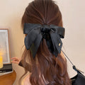 Black Satin Oversized Bow Hair Claw Clip with Gold Charm view 3
