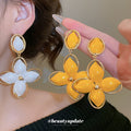 Floral Drop Earrings With White or Yellow Petal Clusters view 1