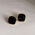 Gold Rim Irregular Square Enamel Stud Earrings Khaki Black view 6