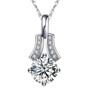 Silver Tone Flared Round Stone Pendant Necklace Polished Jewelry