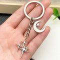 Antique Silver Cross Moon and Star Metal Keychain Set view 3