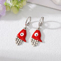 Silver Tone Colorful Enamel Hamsa Evil Eye Huggie Earrings view 4