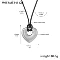 Stainless Steel Hollow Heart Pendant Black Leather Cord Necklace view 6