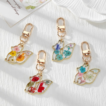 Gold Tone Fox Silhouette Pressed Flower Lobster-Clasp Charms in Four Designs