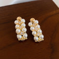 Clustered Pearl Huggie Earrings in Silver or Gold Tone view 7