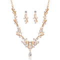 Black Silver Tone Crystal Floral Scroll Crystal Two Designs Metal Necklace and Earring Set view 5