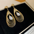 Layered Teardrop Wire Earrings with White Pearl Look Drops view 6