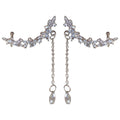 Silver Tone Crystal Teardrop Chain Ear Cuff Earrings view 5